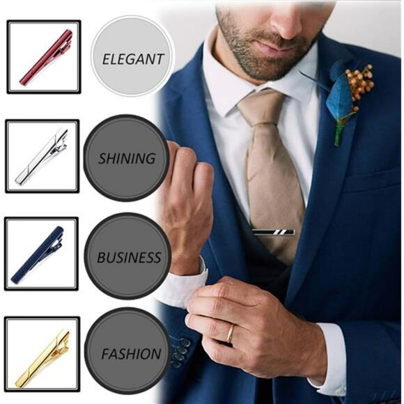 Mens Tie Clips Set 12 Pack Metal Tie Bars Regular Necktie Pin Gift Box - Picture 6 of 7